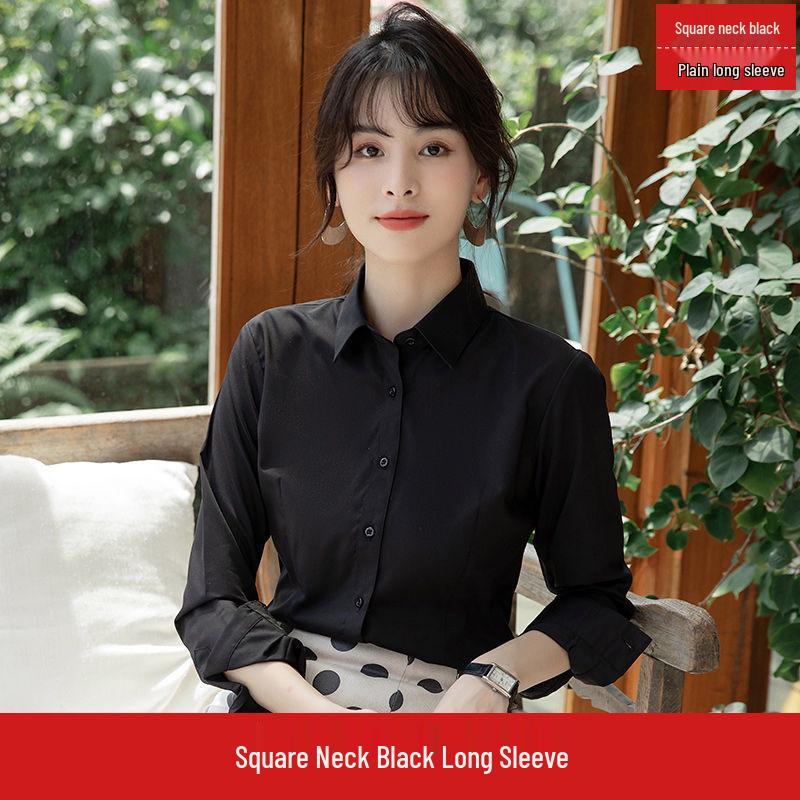 Damska Formalna Bluzka do Pracy - Opcje Długi/Krótki Rękaw w Kolorach Białym, Czarnym, Niebieskim na Wiosnę i Jesień