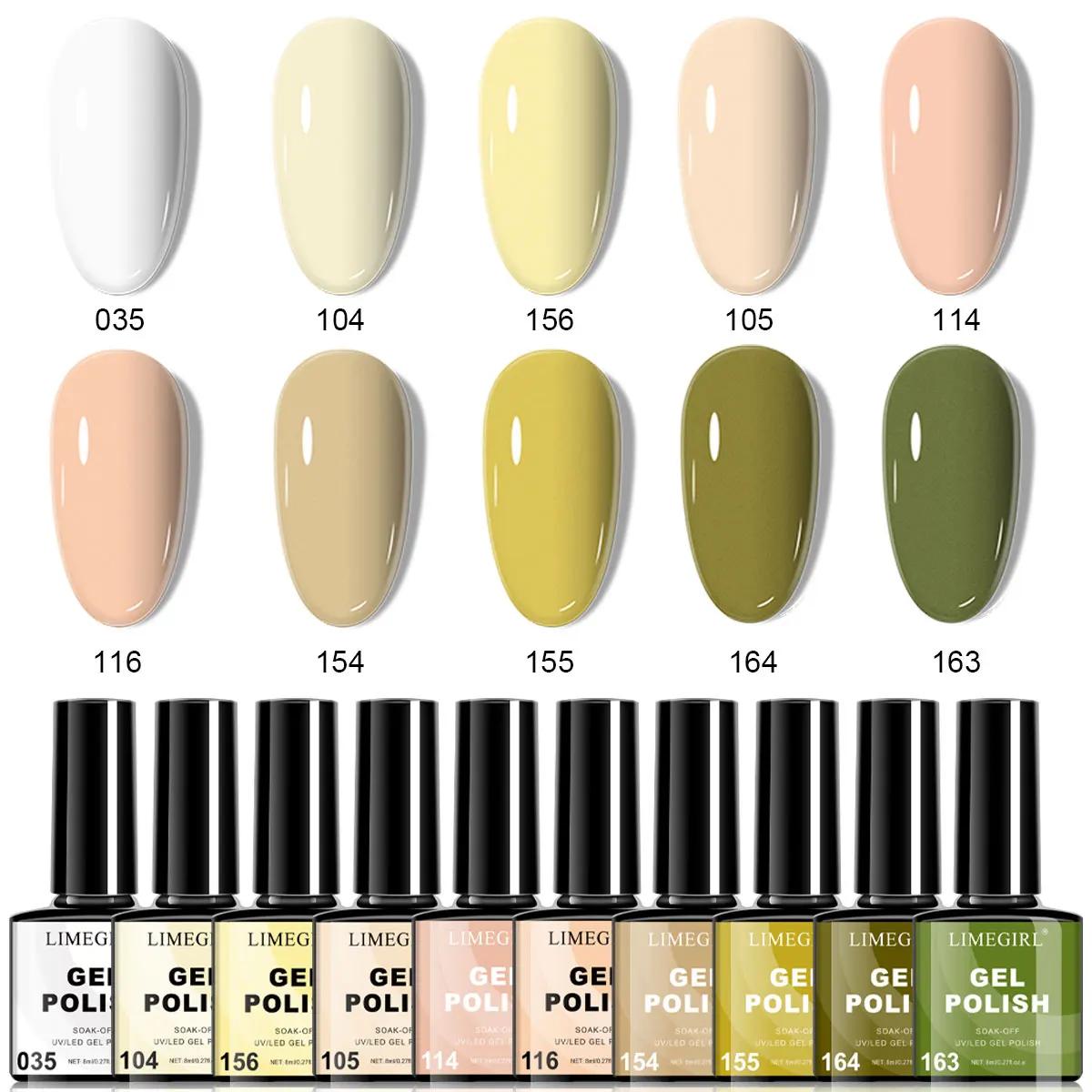 LIMEGIRL 10 Pcs/Set Gel Nail Polish UV Shiny Pink Gel Semi-Permanent Soaking Nail Art Gel Vernish For Manicure Kits фуксия