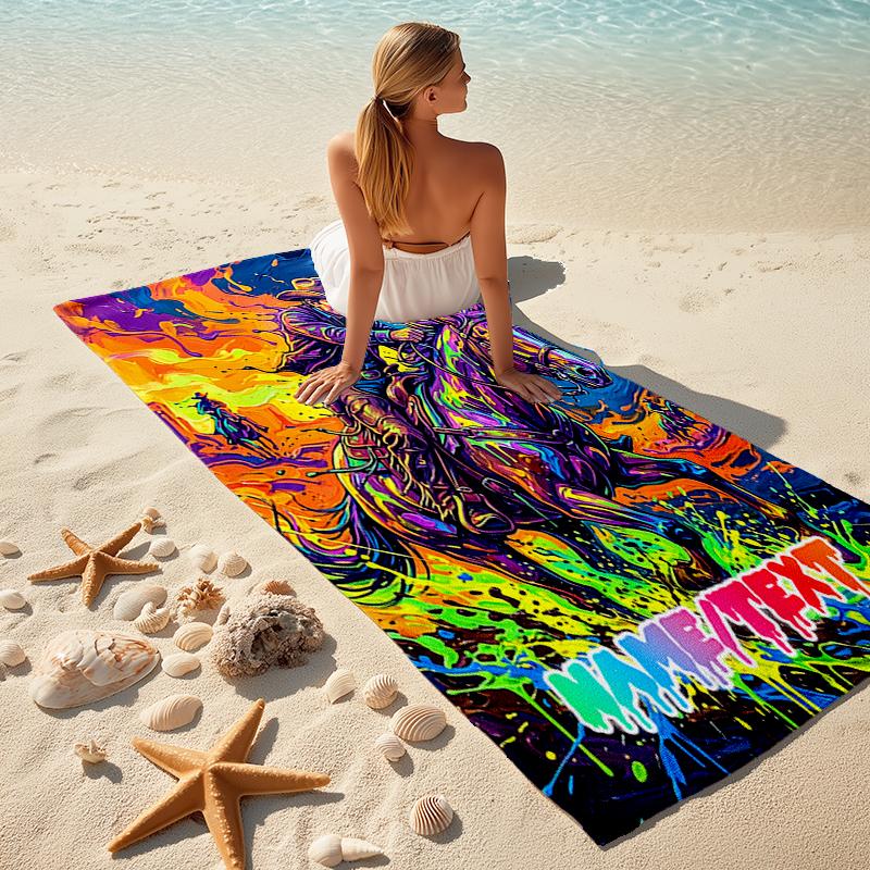 1PC Custom Name Cowboy Wild Horse Beach Towel Highly Absorbent And Sand-Resistant Towel for Swimming, Pool, Yoga, And Travel Lightweight