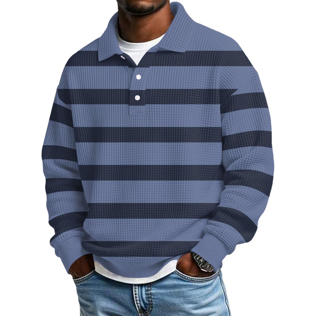 Men's Color-Block Collar Long-Sleeve Casual Top