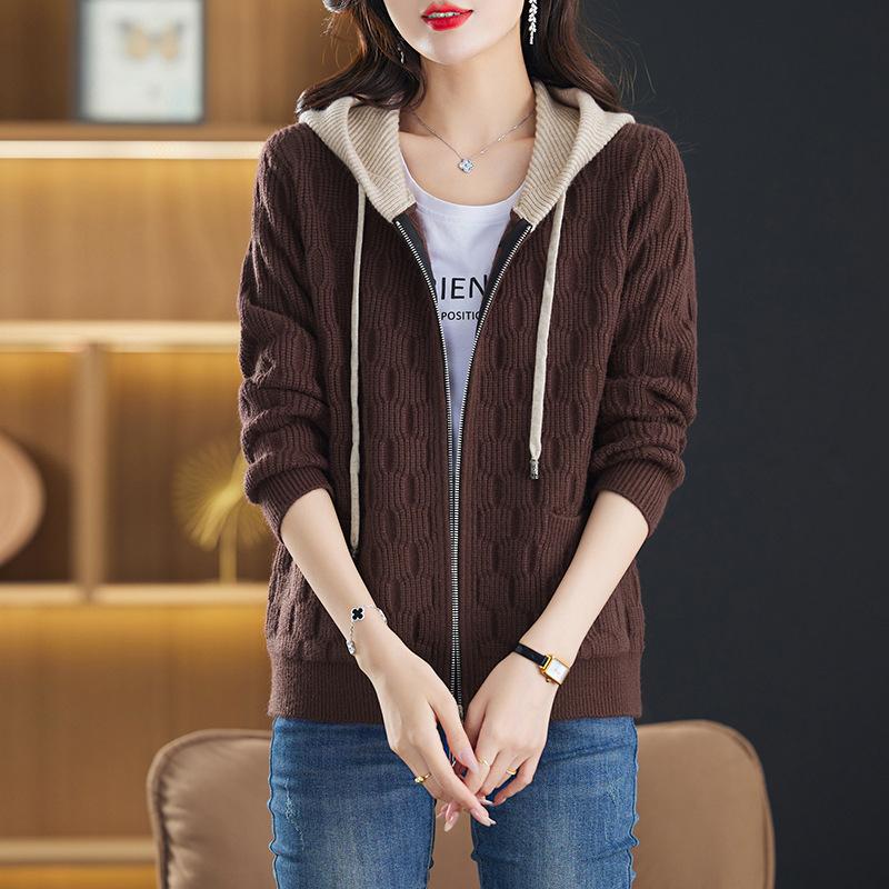 Hooded Sweater Jacket for Women In Spring and Autumn Stylish Spring Zipper Knitted Cardigan
