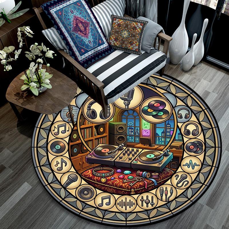 Music DJ Equipment Round Area Rug Under Office Chairs Bedroom Living Room Home Decor