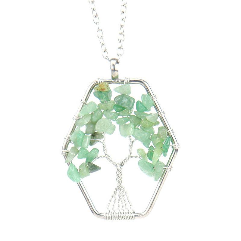 Hand-Wound Natural Gravel Crystal Hexagonal Loose Root Tree Of Life Fortune Tree Necklace Women'S Necklace N18