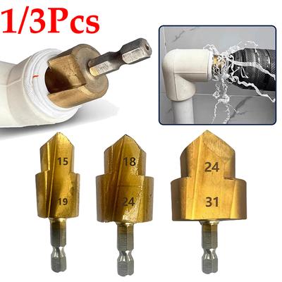 1/3Pcs PPR Lifting Stepped Drill Bit Hexagon Shank Water Pipe Connection Tool 20/25/32mm Full Open Process Water Pipe Reamer