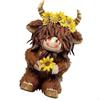 62KD Handcrafted Resins Flower High Land Cattle Figurine Decoration Spring Ornament