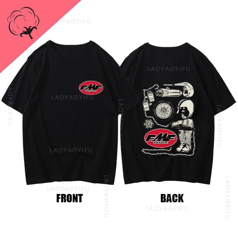 Hot Sale Summer Mens Cool Top FMF Racing Exhaust Ama Motocross Tee Round Neck Fashion Clothing Short Sleeves 100Cotton T Shirt