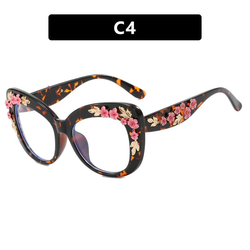 Flower Sunglasses Women Cat Eye Glasses Frame Anti Blue Light Blocking Computer Eyeglasses Ladies Vintage Spectacles Frames