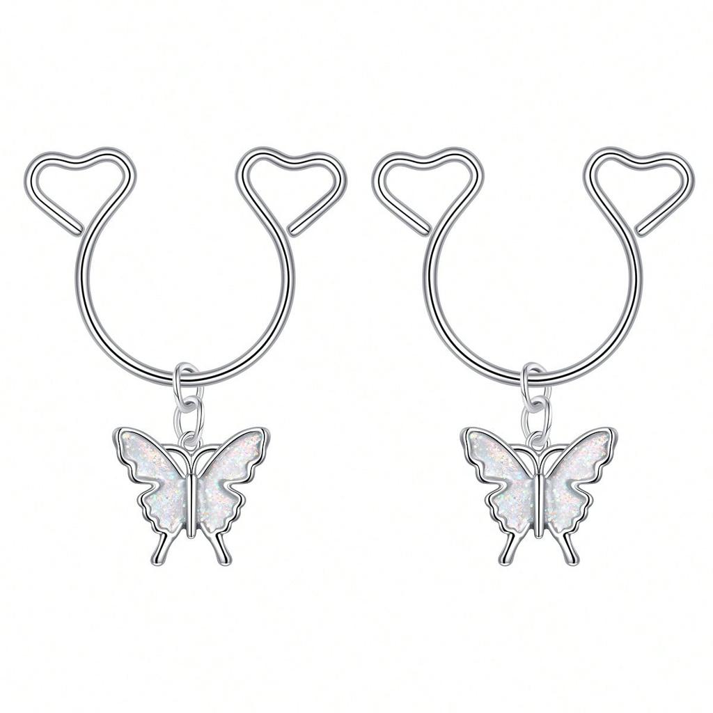 2 Pezzi Anello Finto Capezzolo a Forma di Cuore con Pendente Acciaio Inossidabile Anelli per Capezzoli Senza Perforazione Clip On Anelli per Capezzoli Piercing Finto per il Corpo