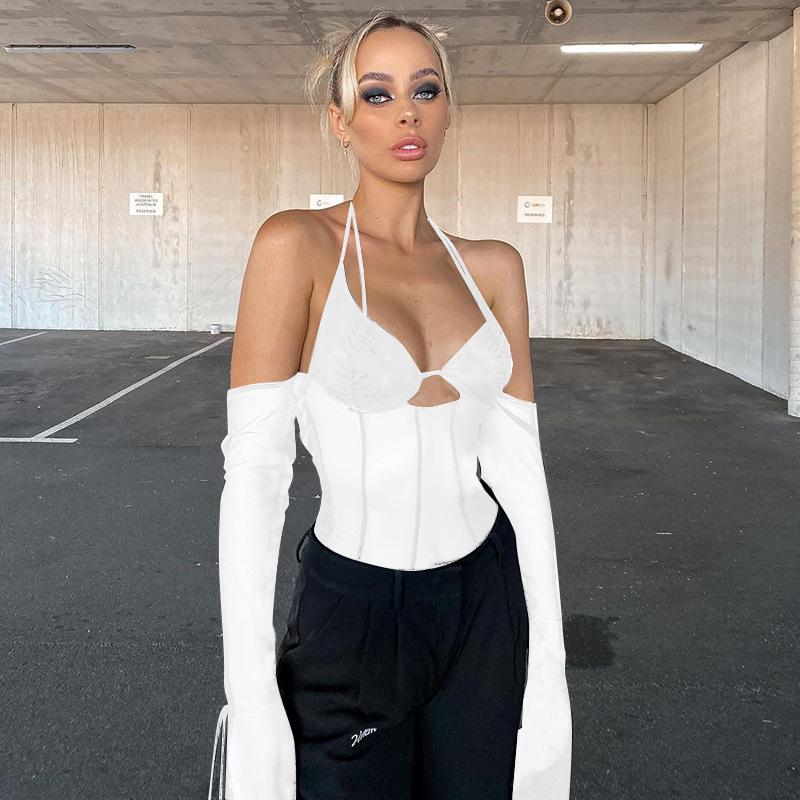 Harajuku léto mimo ramena dutá síťovaná trička pro ženy Top dámské tričko dámské tričko sexy topy s dlouhým rukávem tričko