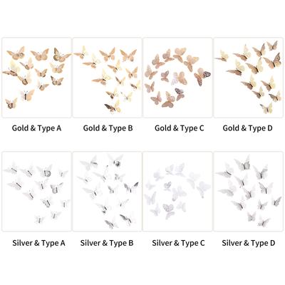 12Pcs Wall Stickers Hollow Out Butterfly Shape Wall Decal 3D Cut-out Sticker Refrigerator Stickers