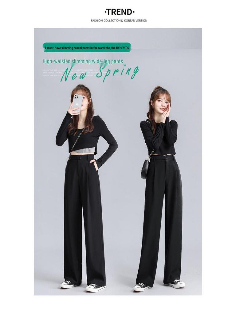 Pear-Shaped Slimming High-Waist Petite Black Straight-Leg Casual Pants for Women