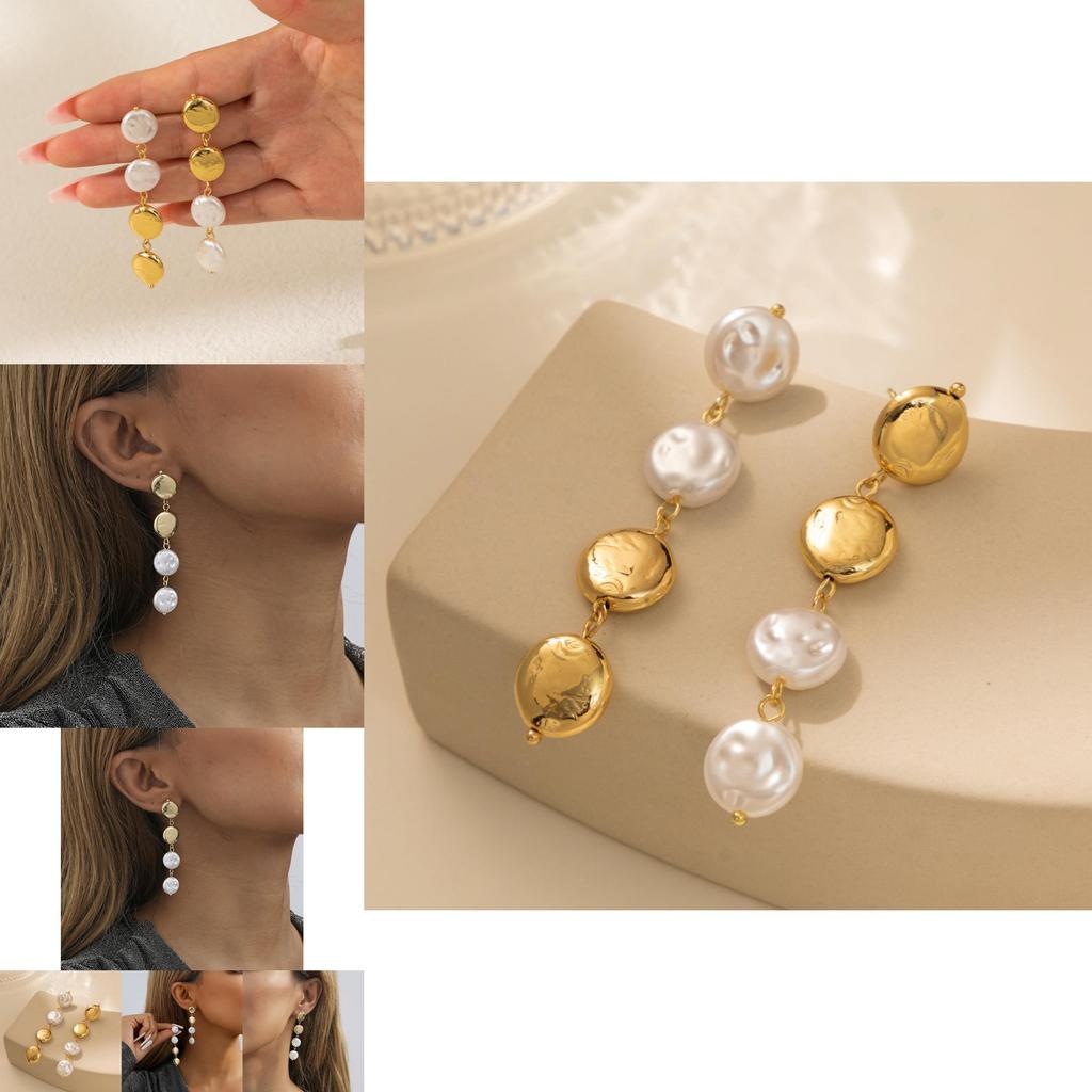 Trendy 2023 Gold Geometric Earrings Minimalist Long Faux Pearl Winter Jewelry