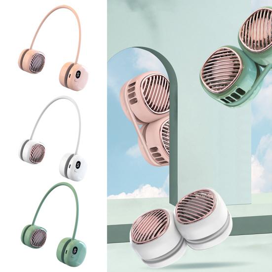 Leafless Hanging Neck Fan Digital Display 5 Speeds 360-Degree Strong Airflow Rechargeable Portable Lazy Neckband Fan