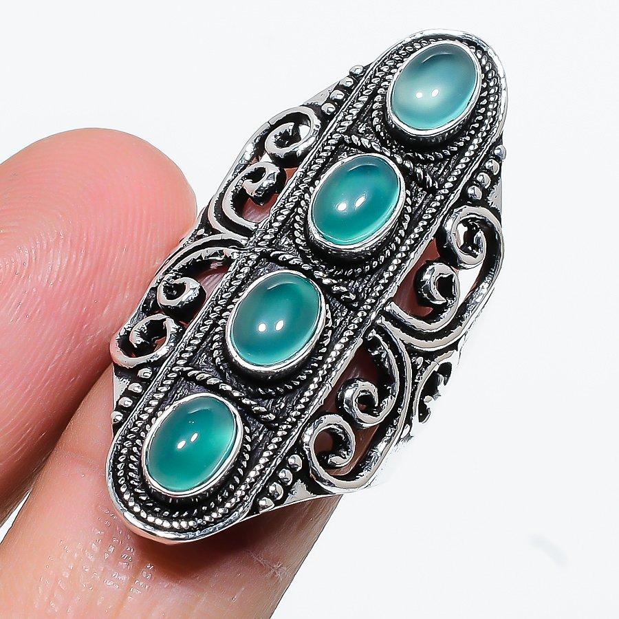 

Этническое ювелирное кольцо ручной работы с зеленым ониксом, размер 8,5 SR-8436