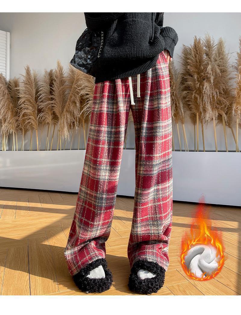 

Chic Hoodie with Polo Collar & Korean Red Plaid Pants Set 2XL