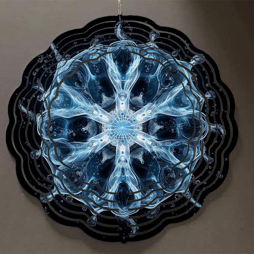 2D Metal Wind Spinner Ornament for Garden Decor Intricate Blue and Golden Design Indoor Outdoor Holiday Gift for All Occasions