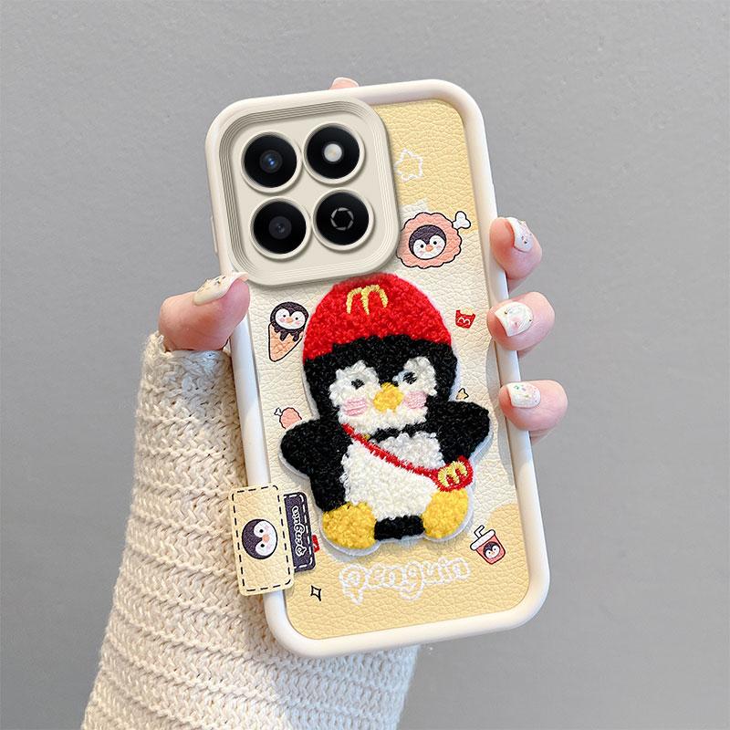 KEYSION Cartoon Cute Plush Embroidery Case for HONOR 200 Smart 5G with Lanyard Shockproof Phone Back Cover for Huawei Honor X7c