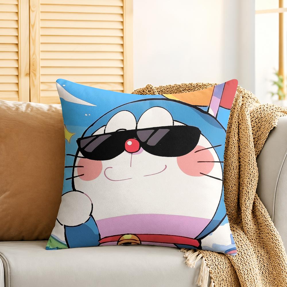 DDoraemon CUTE CARTOON Cushion Cover Silky Short Plush Invisible Zipper Dustproof Sofa Pillow Case For Home Decor