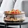 Glass Fruit Plate Nut Storage Box Double Layer Candy Snack Bowl Storage Box Fruit Container With Wooden Lid For Home Kitchen
