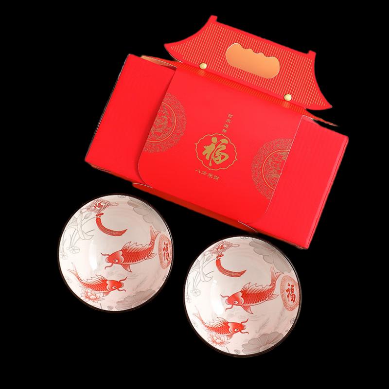 Керамический набор пиал для риса «Счастливая рыба» Хэфэй Си