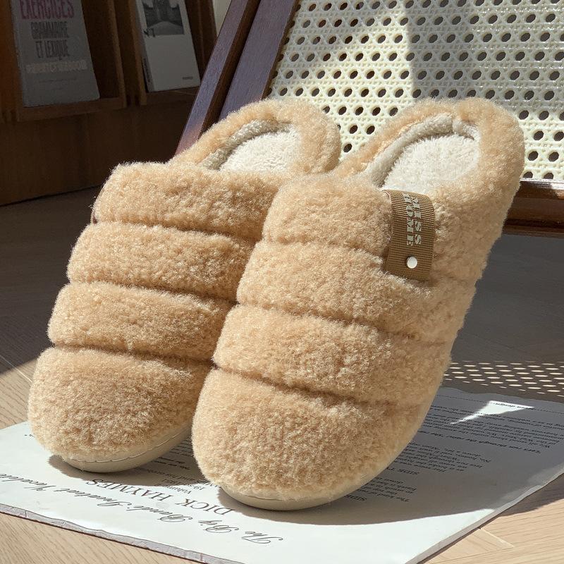 New Solid Color Simple Plush Slippers Autumn and Winter Couple Indoor Household Plush Warm Non-slip Cotton Slippers