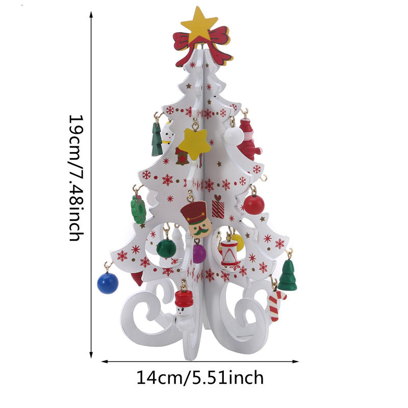 Wooden Christmas Tree Pendant Set Creative Xmas Hanging Ornament Six Tree with Small Pendant Set