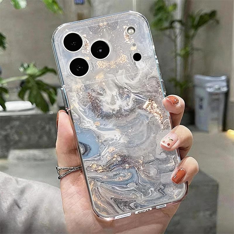 Gilding Marble Pattern Case For iPhone 17 Pro Max Coque iPhone 16 15 14 13 12 Pro Max 11 Clear TPU Silicone Soft Cover