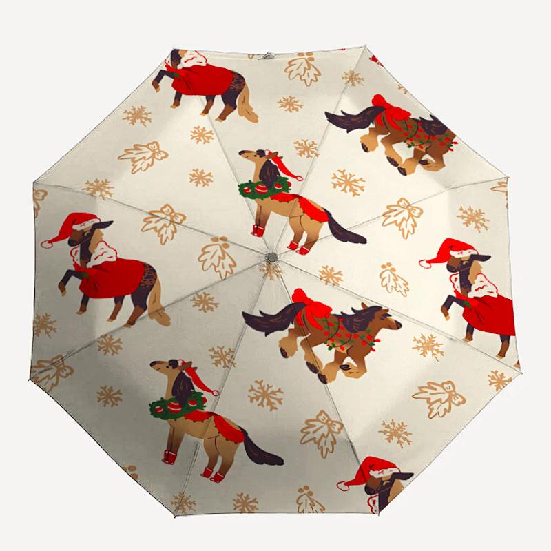 

1pc Horse Christmas Fashionable Auto Opening/Closing Folding Umbrella with 8 Bones, Windproof Portable, Daily Use019
