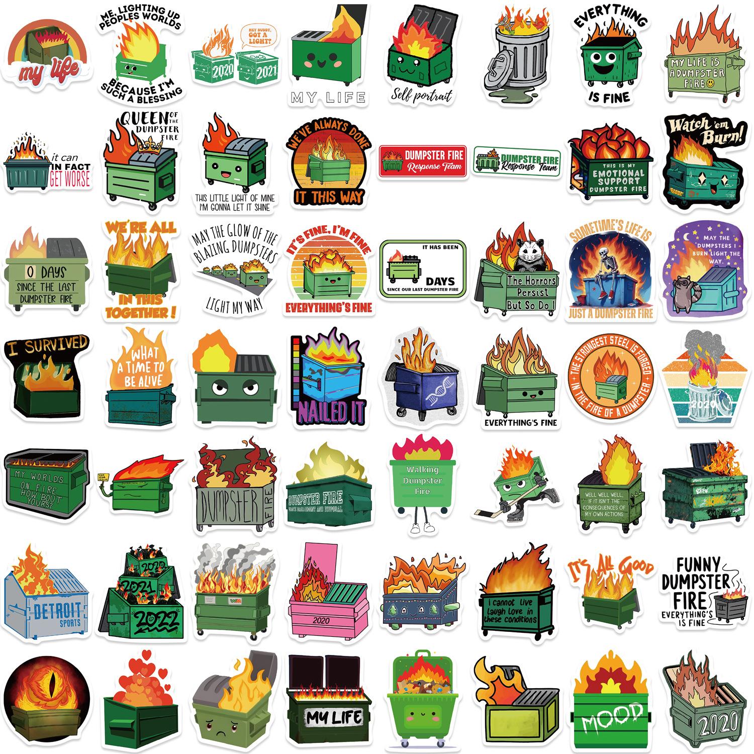 

50 Cartoon Trash Can Fire Graffiti Stickers Guitar Notebook Suitcase DIY Waterproof Stickers