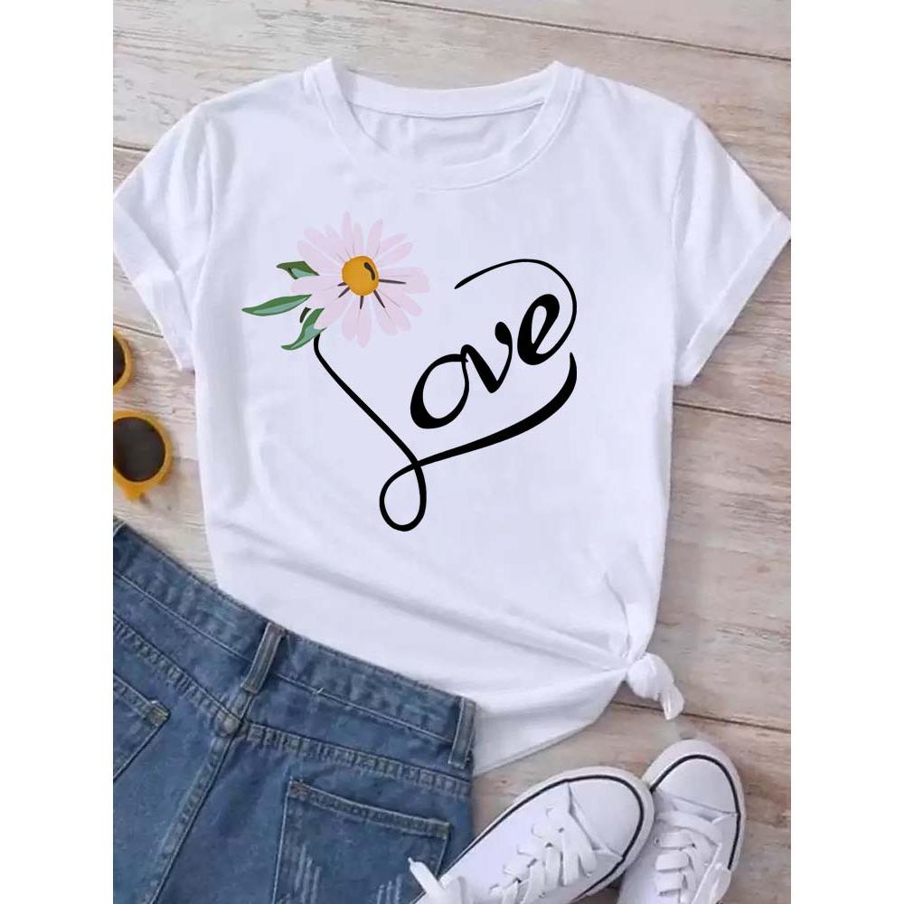 Dandelion graphic printing T-shirt women's summer short-sleeved round neck casual fashion streetwear top