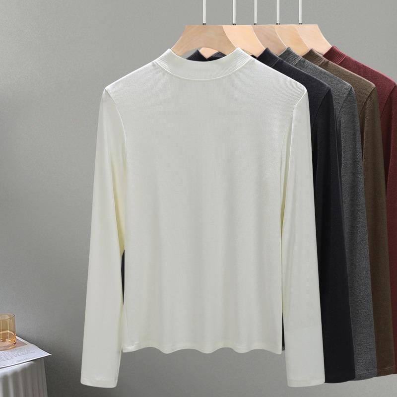 

Medium neck wool long-sleeved shirt women s new summer and autumn simple front shoulder top slim-fitting knitted bottoming shirt M белый