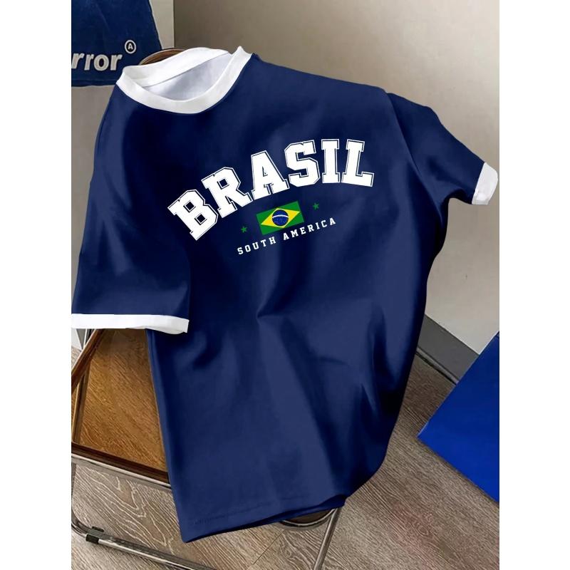Huiteng14 3D Geprint Brazili&euml; Vlag T-shirt Voor Mannen Braziliaans Sportpatroon T-shirts Zomer Mode Casual Ronde Hals T-shirts Losse Korte Mouwen 6XL