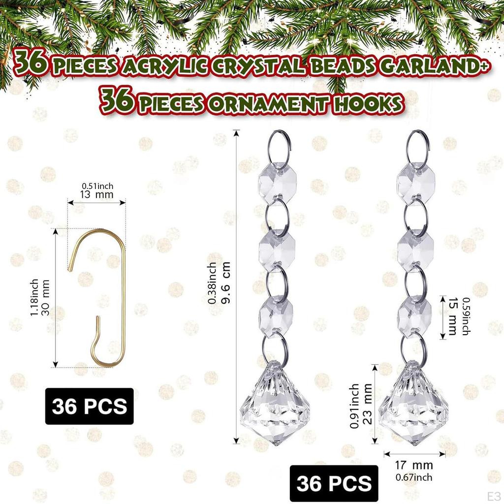 36 Pieces Christmas Ornaments Hanging Crystals Decorative Year Celebration Wreath Winter