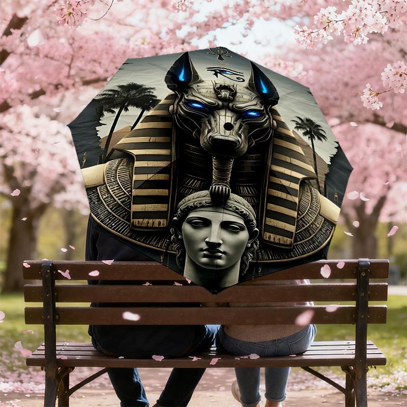 1 Stück Ägyptischer Anubis Regenschirm - 8 Speichen verstärkt, Automatisches Öffnen, Leicht & Langlebig, Süßes Modeaccessoire für den Außenbereich, Strand oder Freizeit, Strand U