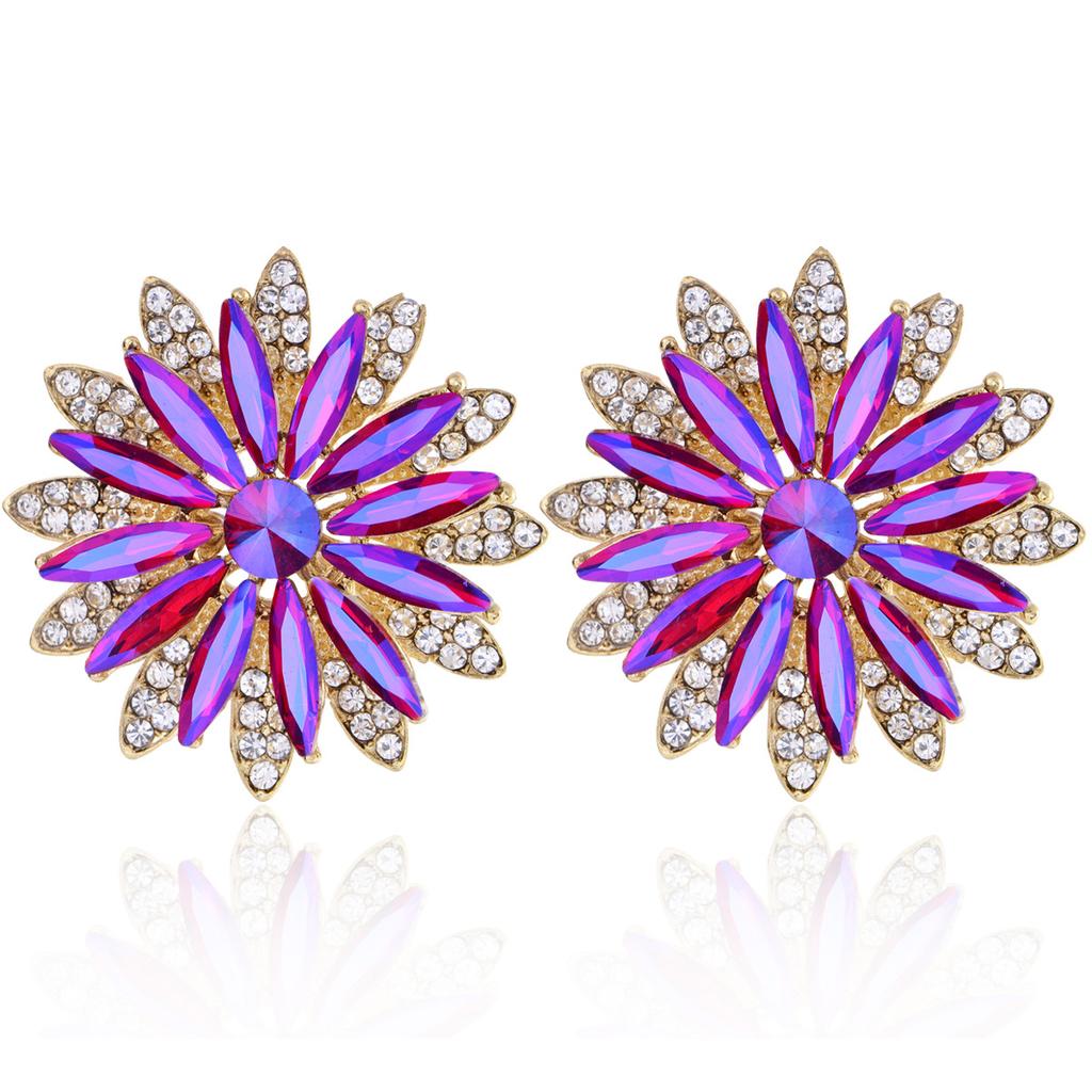 Luxury Rhinestone Flower Earrings Fashionable Exaggerated Studs Niche Design Elegant Party Jewelry For Women