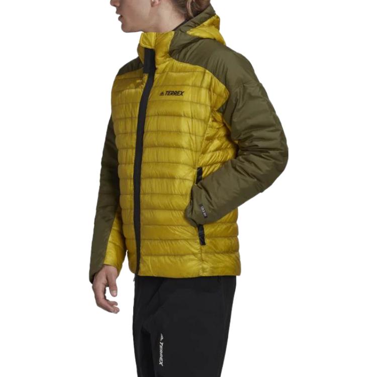 adidas Giacca Felpa con Cappuccio Trapuntata con Zip e Stampa Logo a Lettere Color Block Uomo Capispalla Pulse-Oliva HH9215