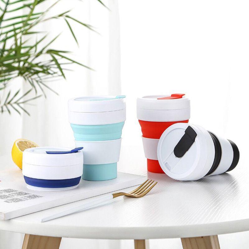 Silikonový kávový hrnek Skládací Stlačitelný Pohárek na vodu Kapesní hrnek Zatahovací Láhev na vodu Pohár na vodu se slámkou 350 ml