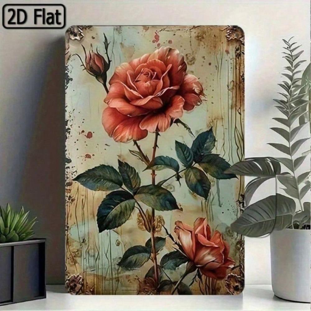 Vintage Red Rose Metal Sign Wall Art Decor 20x30cm