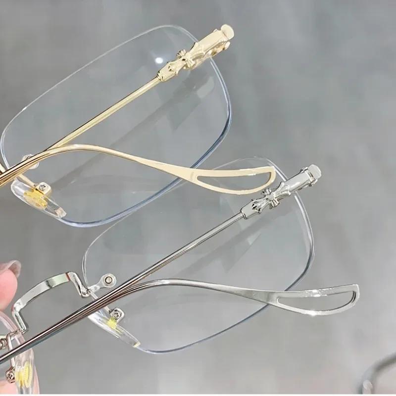 Hochauflösende Hyperopie-Brille, rahmenlose Lesebrille aus Metall, Ziegel- und Steinschnitt, Anti-Blaulicht-Presbyopie-Brille