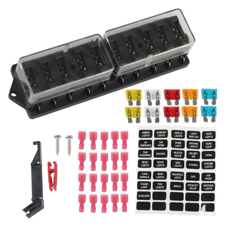 4-12 Way Fuses Block Box Holder with Standard Circuit 12V-32V for Automotive Truck Boat Marine