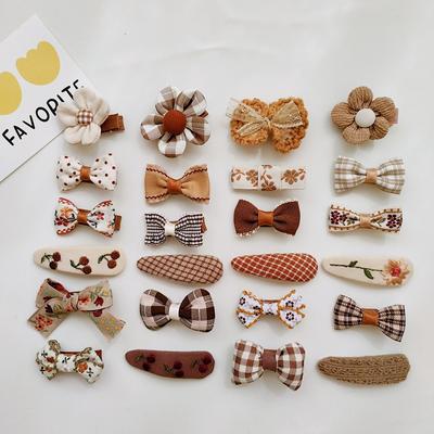 4pcs Toddler Girl Hair Clip Retro European Style Milk Tea Color Bow Floral Kids Hairpin Lovely Bang Side Clip Hair Accessories