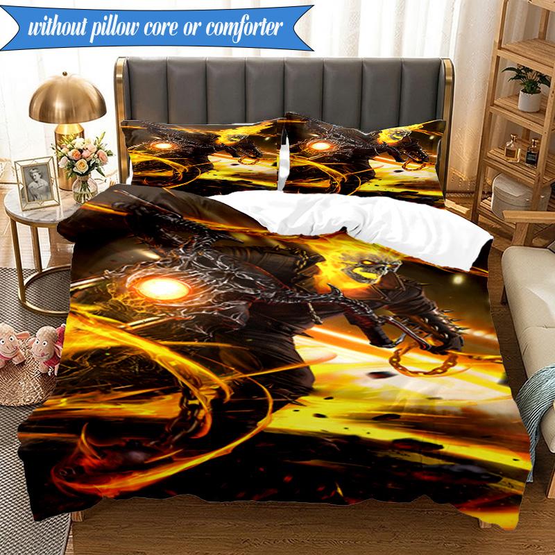 3PCS Rider On Fire Bedding Set,Including 1pc Duvet Cover And 2pcs Pillowcases Perfect for Bedroom, Dormitory, Fan Christmas gift