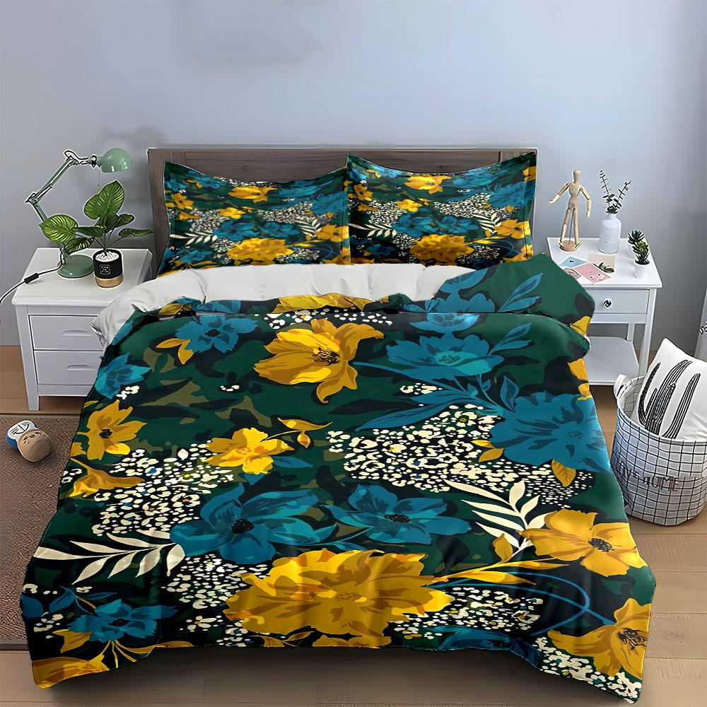 Yellow and blue flowers Bedding sets Duvet cover sets Duvet covers Pillowcases(1* Duvet Cover 2* Pillowcases without duvet insert)