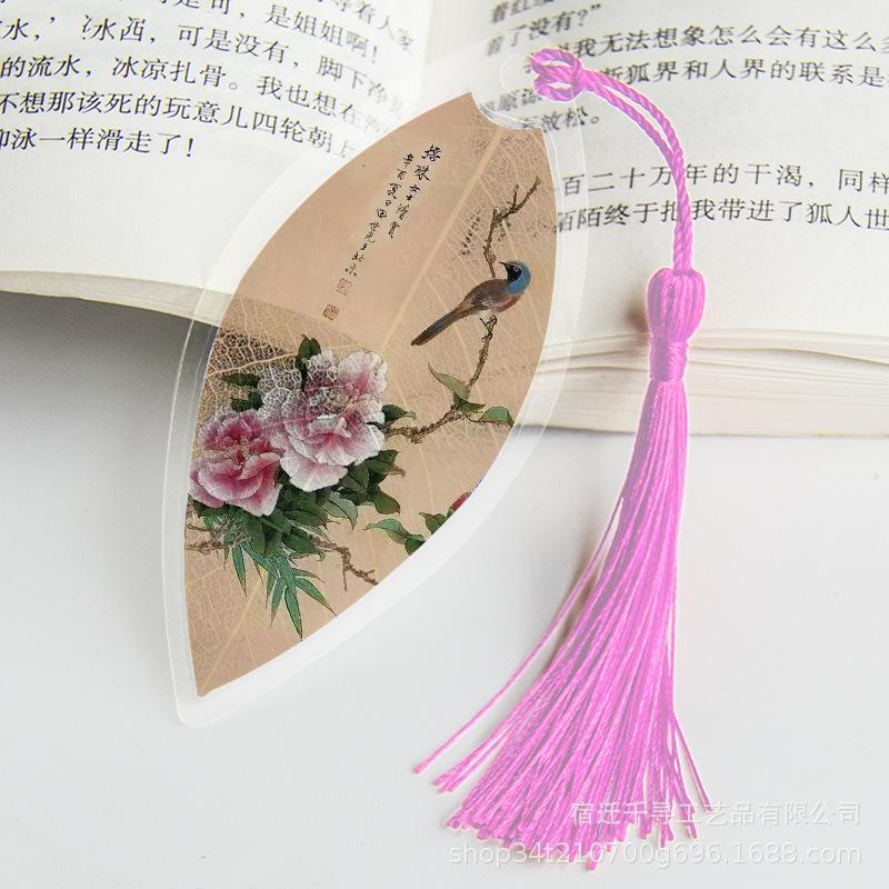 Transparent Bookmarks with Tassels Chinese Traditional Culture Plastic Bookmarks Student Teacher Stationery