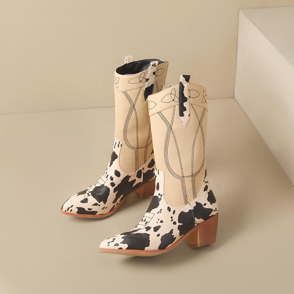 Winter Khaki Black Women Mid Calf High Boots Pointed Toe High Square Heel Small Big Size 33 47