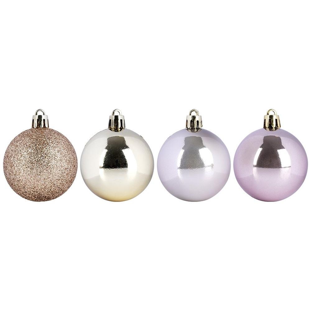 Rose gold shatterproof Christmas tree baubles 5 cm 12 pcs.