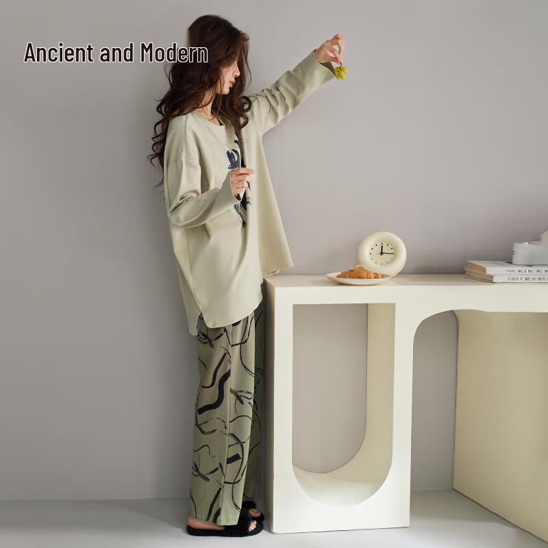 GUJIN Women s Pure Cotton Long-Sleeve Pajama Set with Chest Pads L