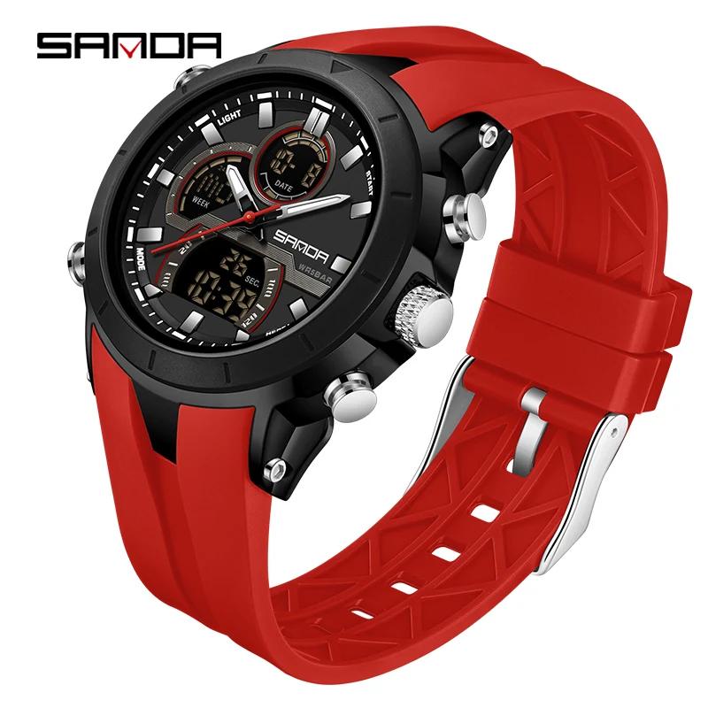 SANDA G Style Men Sport Watch Luxury Waterproof Chronograph Quartz Wristwatches LED Analog Digital Date Week Multifunction Clock