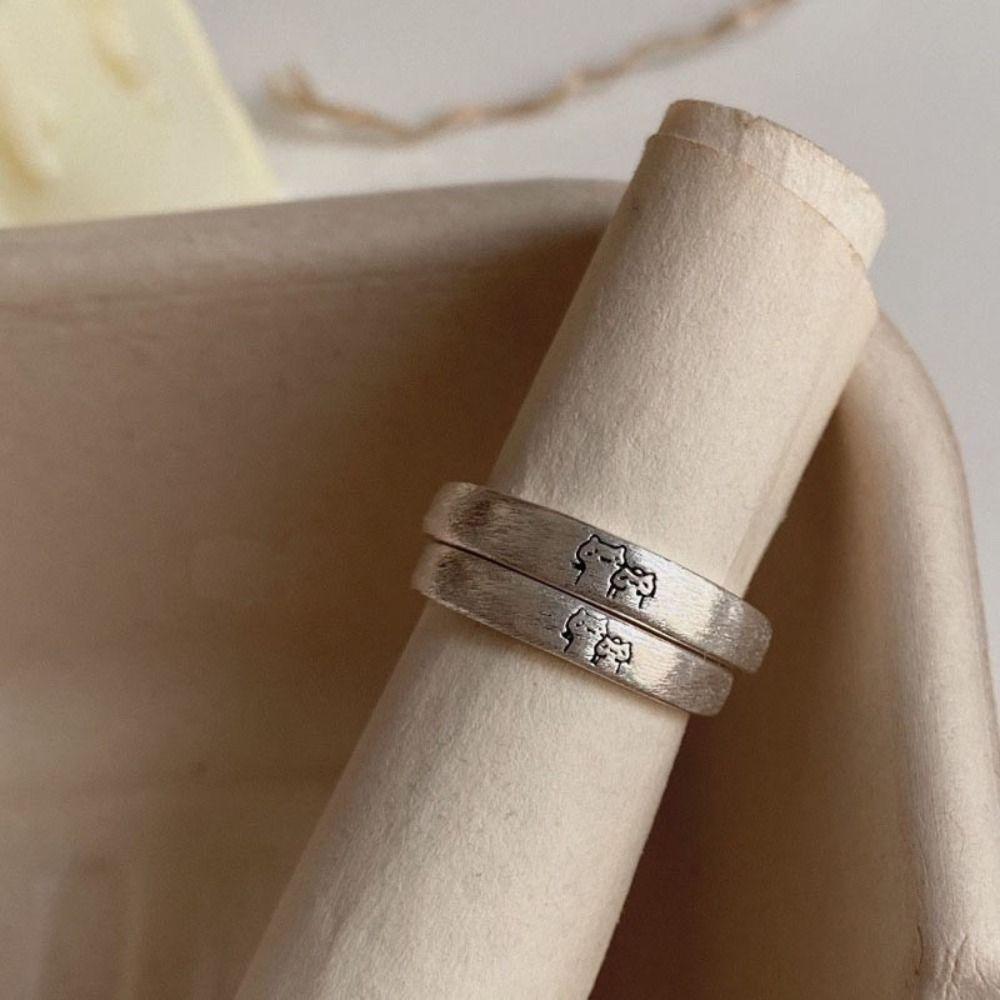 Friendship Kitten Wedding Cat Finger Ring Couple Open Rings Romantic Silver Jewlery Kroean Ring