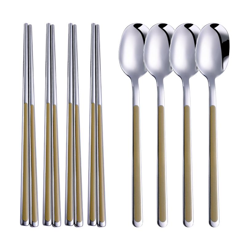 Set 304 Stainless Steel Tableware Set Spoons Chopsticks Dinnerware Set Utensils Kitchen Dinner Set Tableware Set Korean Cutlery